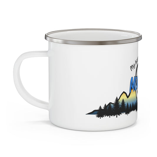 My heart belongs to the mountains - Bijeli emajlirani lončić