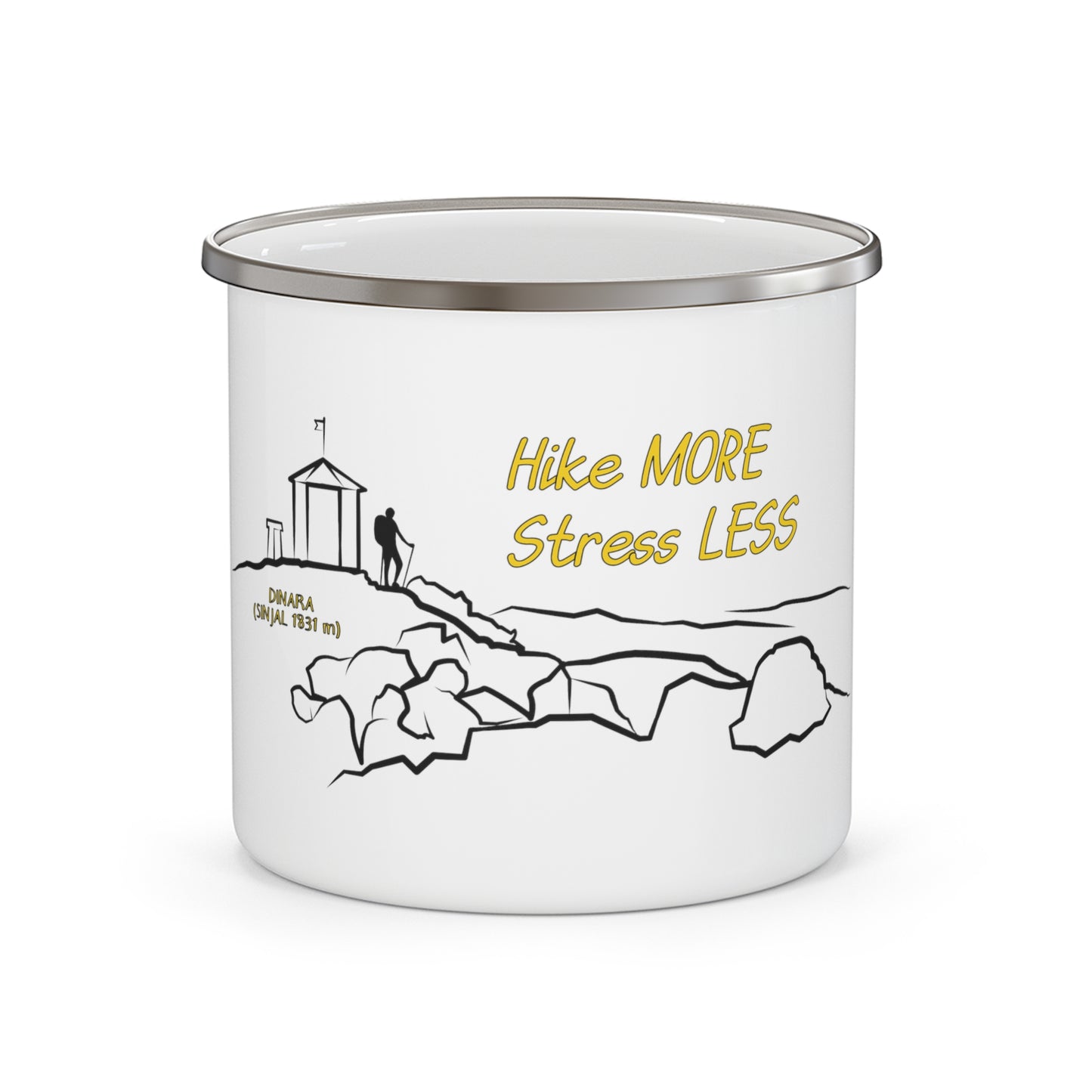 Hike more stress less - Bijeli emajlirani lončić