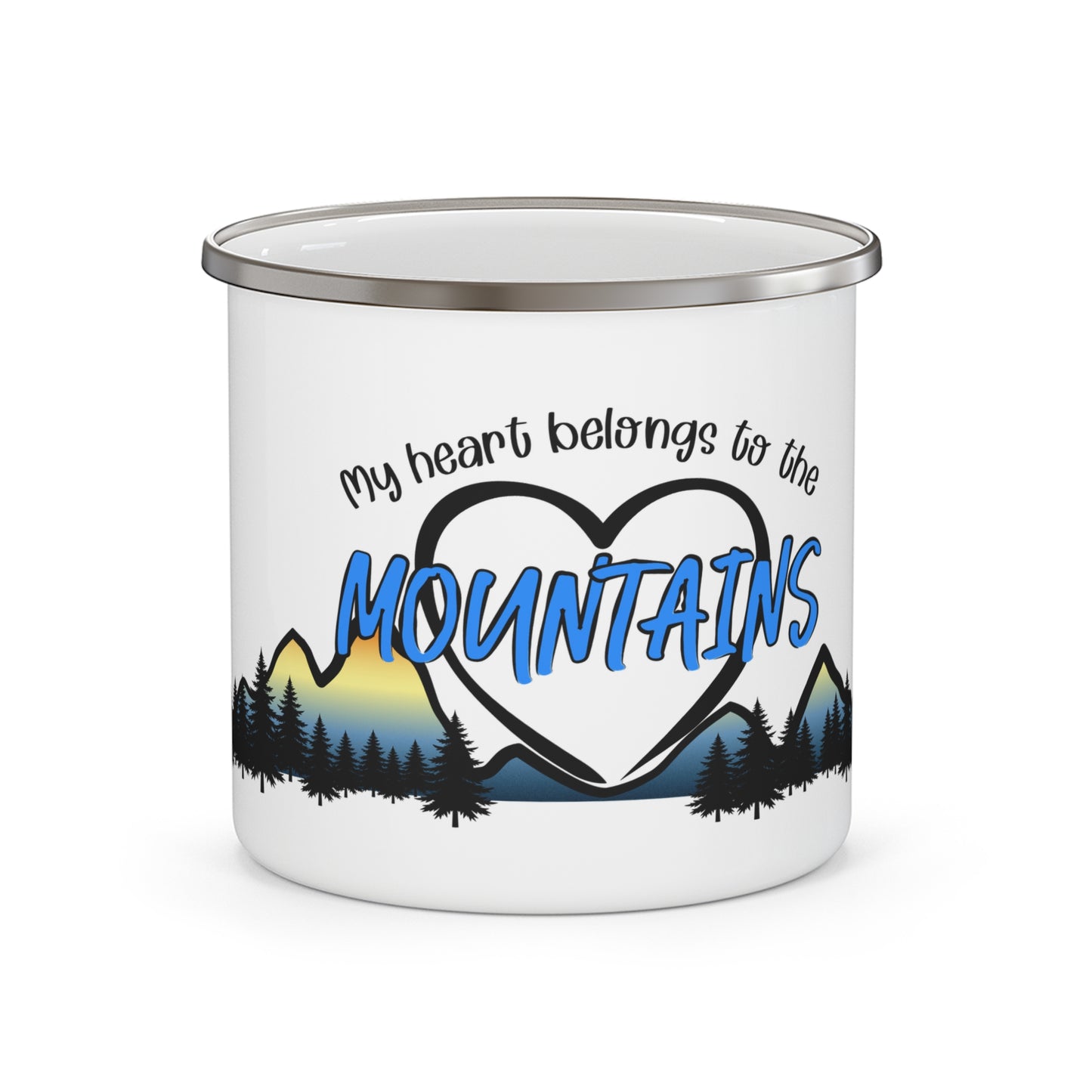 My heart belongs to the mountains - Bijeli emajlirani lončić