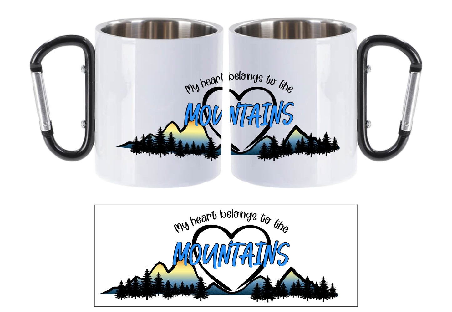 My heart belongs to the mountains - Bijeli lončić s karabinerom
